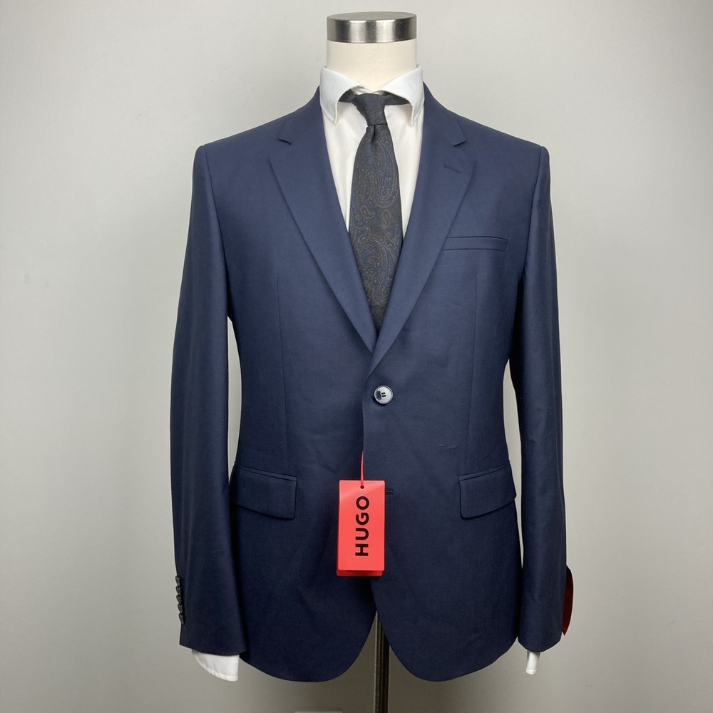 Hugo Boss Men's Navy Modern Fit Solid Wool Blend Suit Jacket 40R